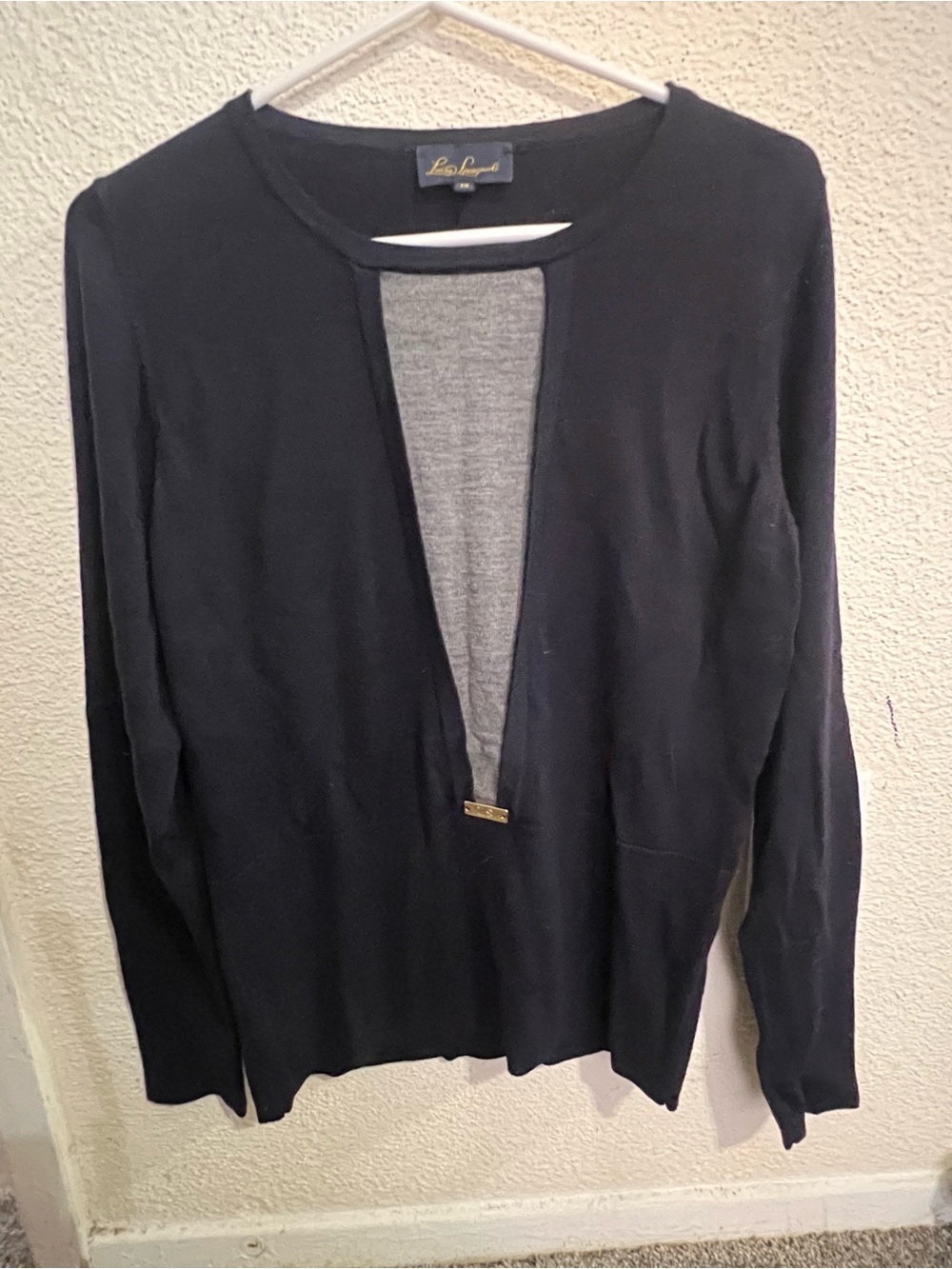 Luisa Spagnoli Men's Black V-Neck Sweater with Hardware Accent